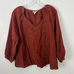 a.n.a NWT Deep Rust Blouse Lace Detail